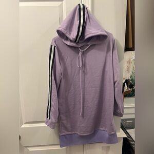 Purple Hoodie Dress with Black and White Stripes